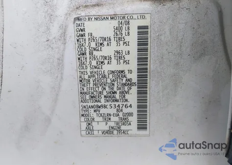 2008 Nissan Xterra S from USA, damaged, VIN 5N1AN08W98C534764